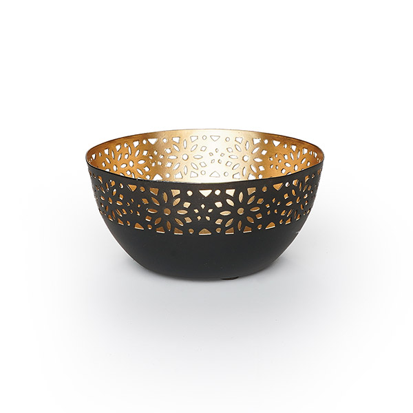 Lichtschale DAISY, 11x5 cm, schwarz-gold, Eisenblech