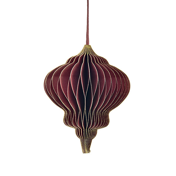 Papierdeko Origami DROP, 9 cm, weinrot, Goldrand / CONTIGO Fairtrade Onlineshop