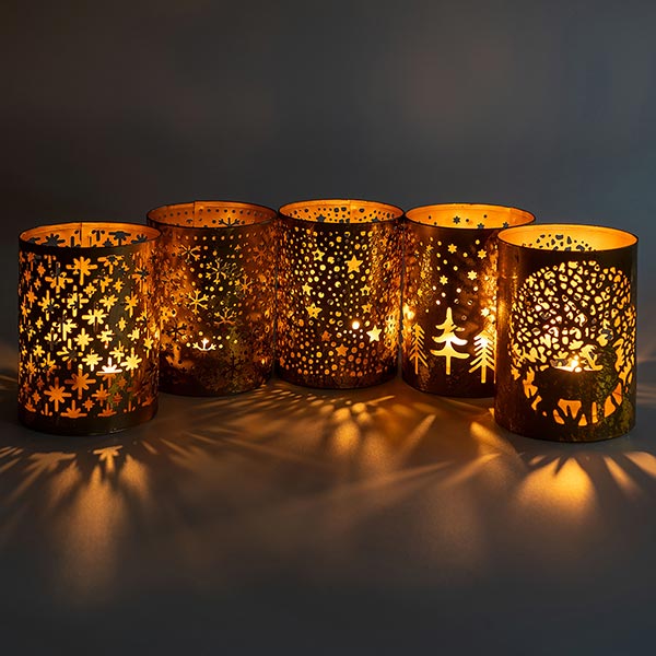 Windlicht 8x10cm SNOW, gold-gold, Eisenblech / CONTIGO Fairtrade Onlineshop