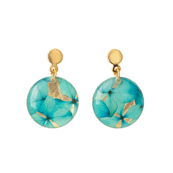 Ohrringe rund BLÜTEN aqua, vergoldet / CONTIGO Fairtrade Onlineshop