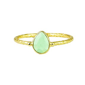 Ring Tropfen grüner Chalcedon, 22K vergoldet