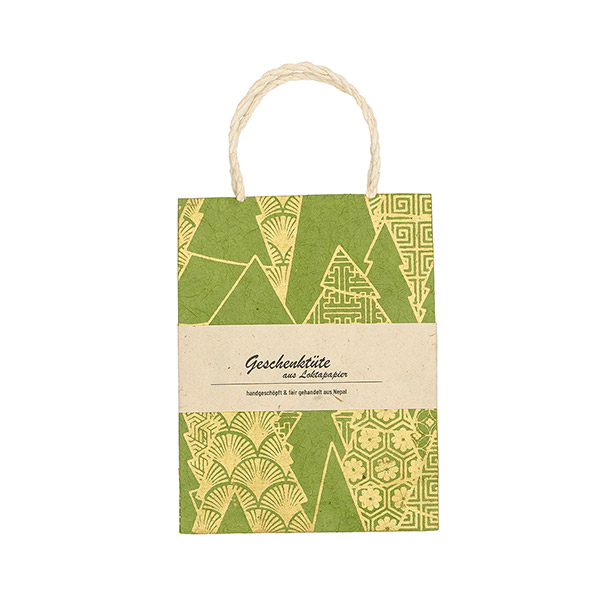 Geschenktüte S WEIHNACHTSWALD, grün-gold, Loktapapier / CONTIGO Fairtrade Onlineshop