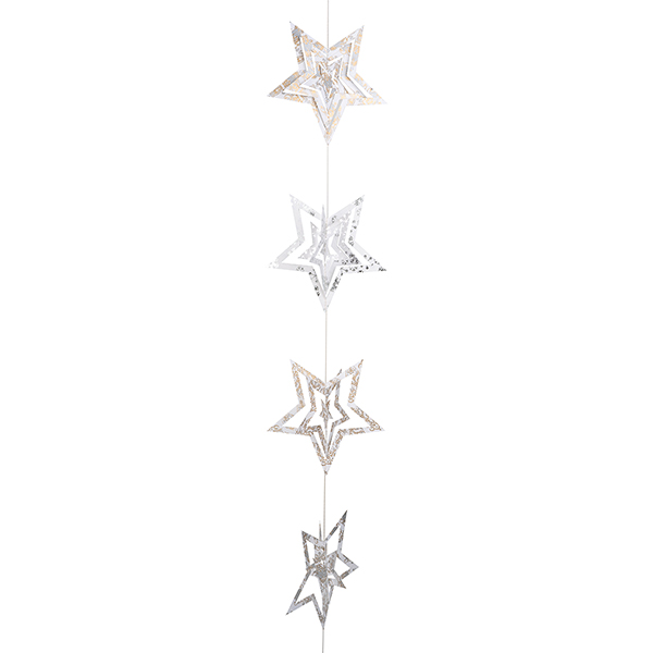 Girlande Sterne 3D SNOWFLAKE PAISLEY, weiß silber, Papierdeko
