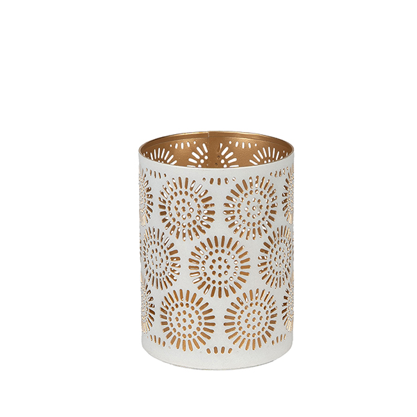 Windlicht 8x10cm DANDELION weiß-gold, Eisenblech