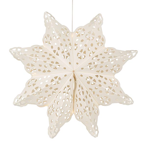 Faltstern Schneeflocke mit LED 23cm, weiß, Papier / CONTIGO Fairtrade Onlineshop