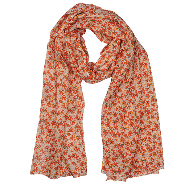 Schal CORAL FLOWER, 200x100cm, 100 % Baumwolle (Bio), handgemacht