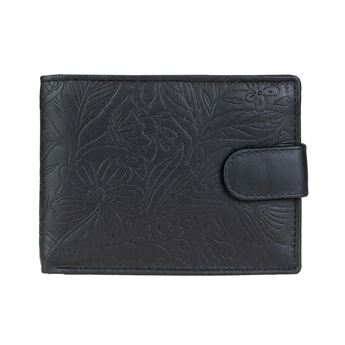 Börse SPORTY Blumengarten 13x10cm RFID schwarz, Rindsleder