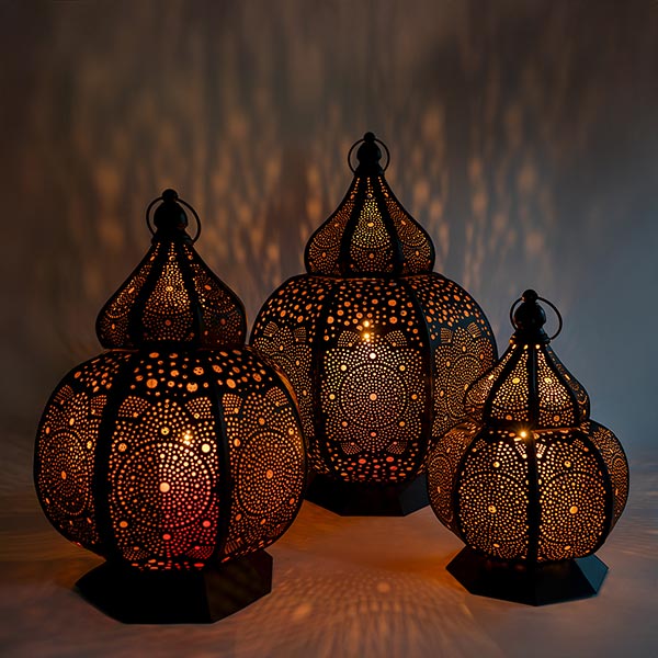 Laterne 29x18cm, ORIENTAL LIGHTS,  schwarz-gold, Eisenblech / CONTIGO Fairtrade Onlineshop