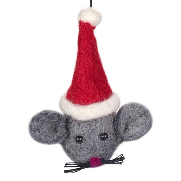 Anhänger SANTA MAUS 8cm grau, Wollfilz