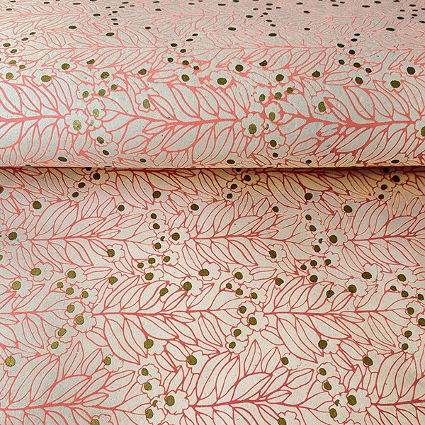 LOKTA Papierbogen, handgeschöpft, SCANDI FLOWER, natur-koralle-gold