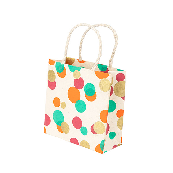 Geschenktüte XS PÜNKTCHEN, natur-türkis-gold-fuchsia-orange / CONTIGO Fairtrade Onlineshop