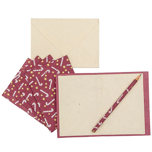 5 Karten mit Umschlag ZUCKERSTANGE beere, Loktapapier / CONTIGO Fairtrade Onlineshop