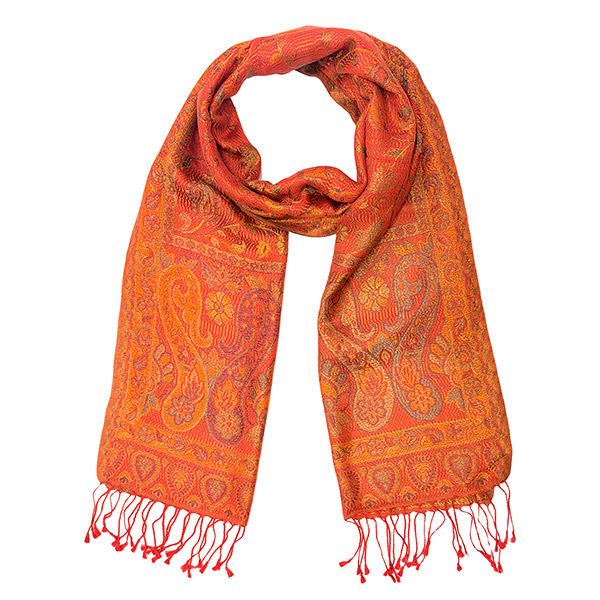 Schal PAISLEY orange-terracotta-mix, 165x35cm, Seide / CONTIGO Fairtrade Onlineshop