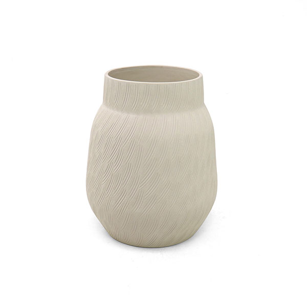 Vase OVO S, 19x24 cm, weiß gebürstet, Keramik, handgemacht