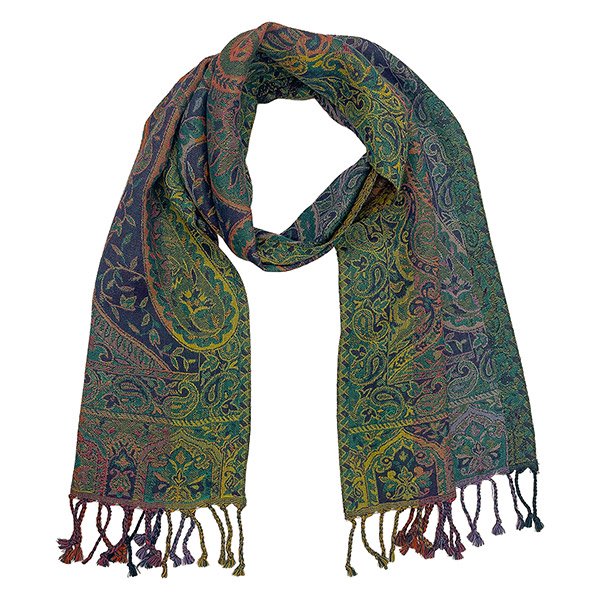 Schal PAISLEY dunkelgrün-violet-saffran, 165x35cm, 100 % Wolle Schal PAISLEY dunkelgrün-violet-saffran, 165x35cm, 100 % Wolle