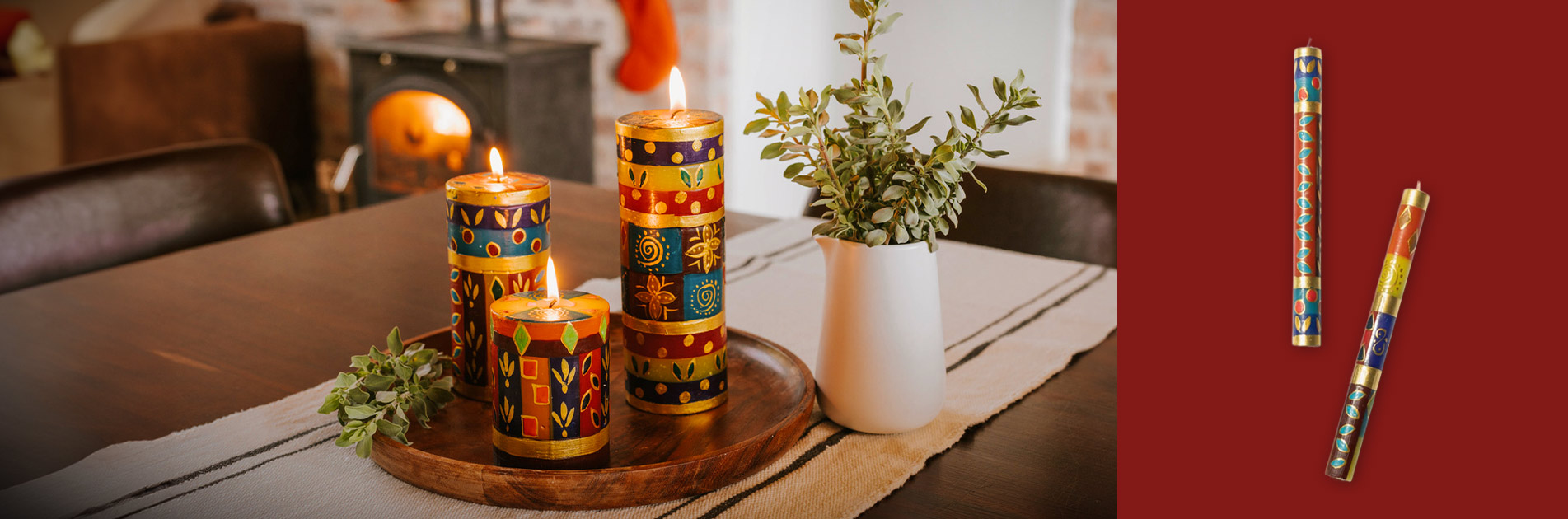 Handbemalte Kapula Kerzen, Weihnachtskerzen aus Fairem Handel von CONTIGO Fairtrade Onlineshop