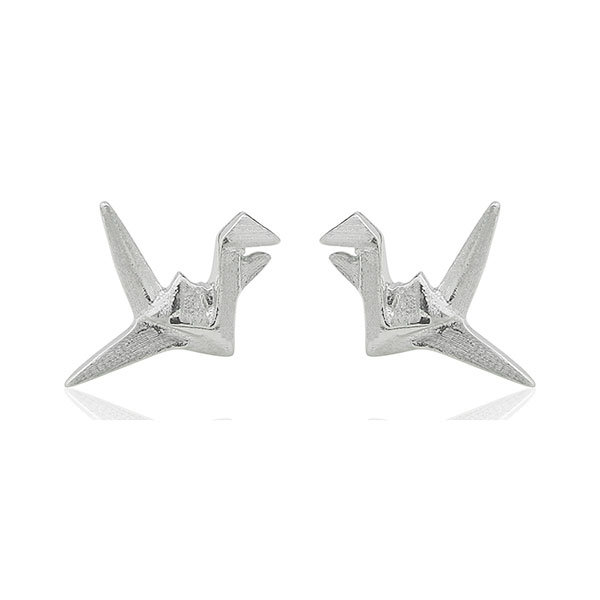 Ohrstecker Origami Kranich klein, Silber