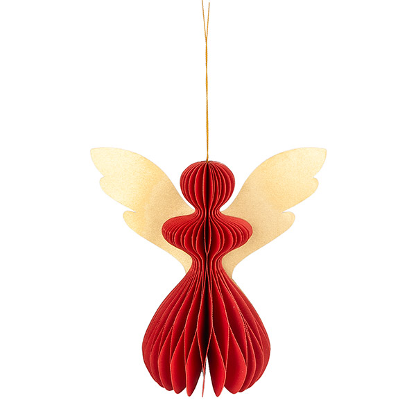 Papierdeko Engel Origami 18 cm, rot-gold, Papier