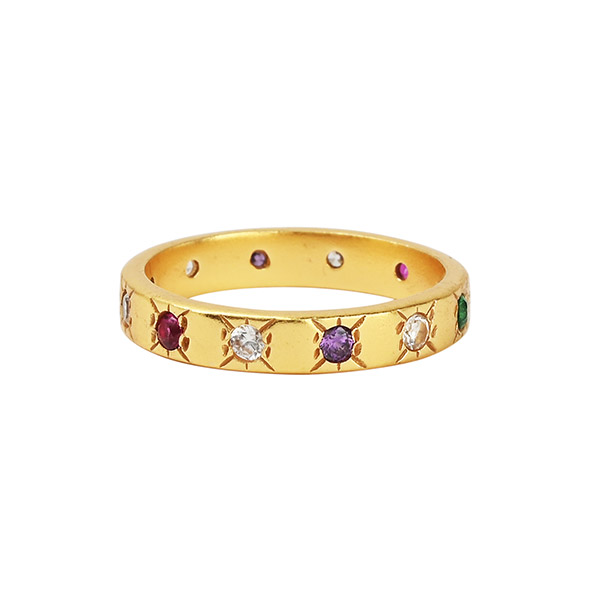 Ring Zirkonia bunt, 22 K vergoldet, [S01] / CONTIGO Fairtrade Onlineshop
