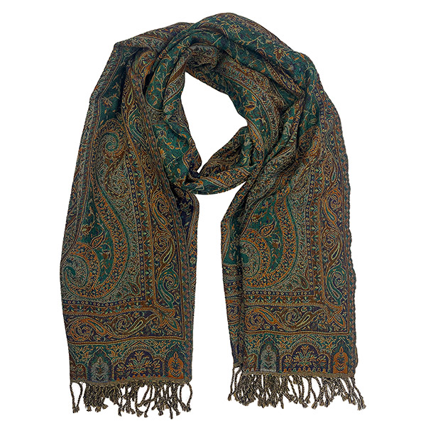 Wendestola PAISLEY petrol-aubergine-grün, 180x70 cm, 100 % Wolle