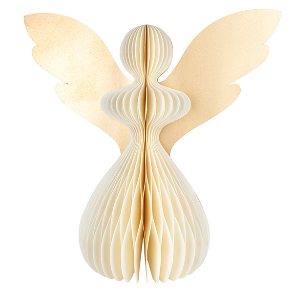 Papierdeko Engel Origami 45 cm, weiß-gold, Papier