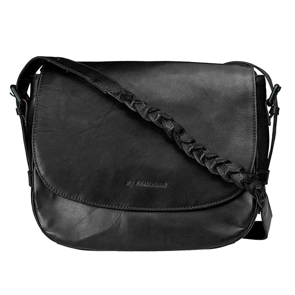 Schultertasche SATCHEL schwarz, Ziegenleder / CONTIGO Fairtrade Onlineshop