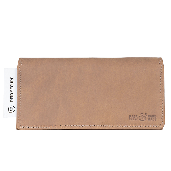Brieftasche LADY 19,5x10cm RFID secure taupe, Rindsleder