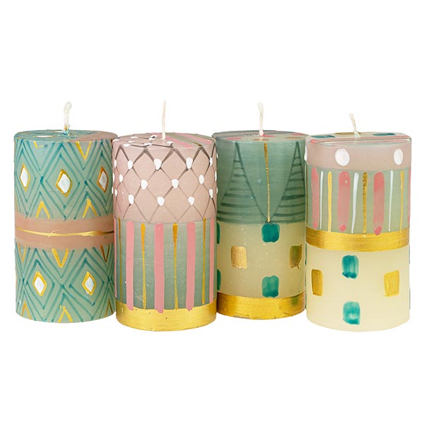 Stumpenkerze 6x10cm PASTELL & GOLD, Kapula / CONTIGO Fairtrade Onlineshop