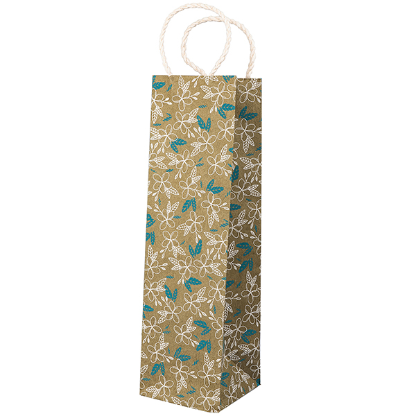 Geschenktüte Flasche FRANGIPANI olivegrün-weiß, Loktapapier handgeschöpft