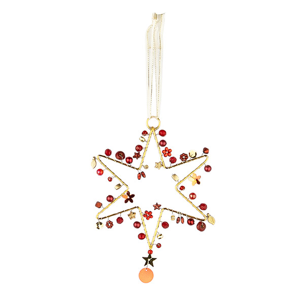 Perlendekoration Stern 10cm, rot-gold