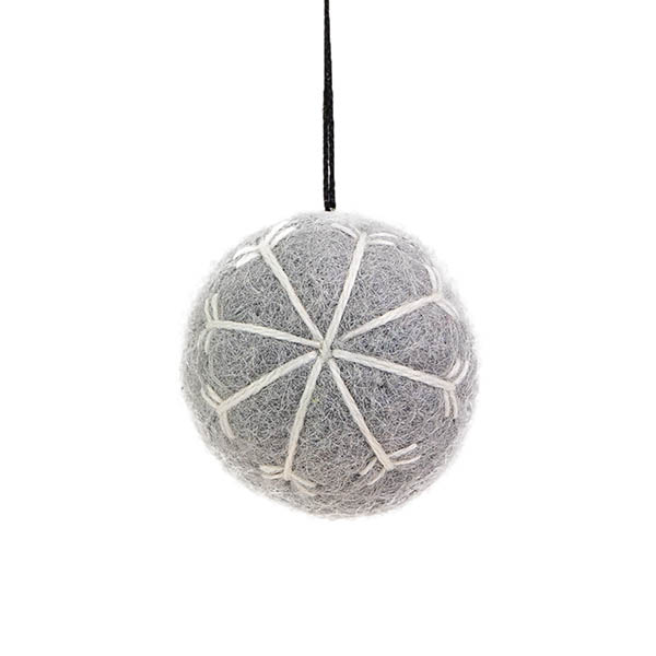 Weihnachtskugel SCHNEEFLOCKE 4cm grau-weiß, Wollfilz