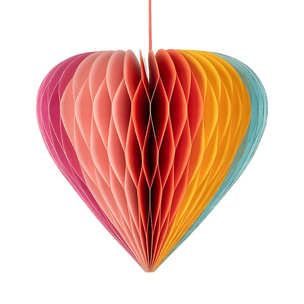 Papierdeko Origami 18 cm RAINBOW HEART, bunt, Papier