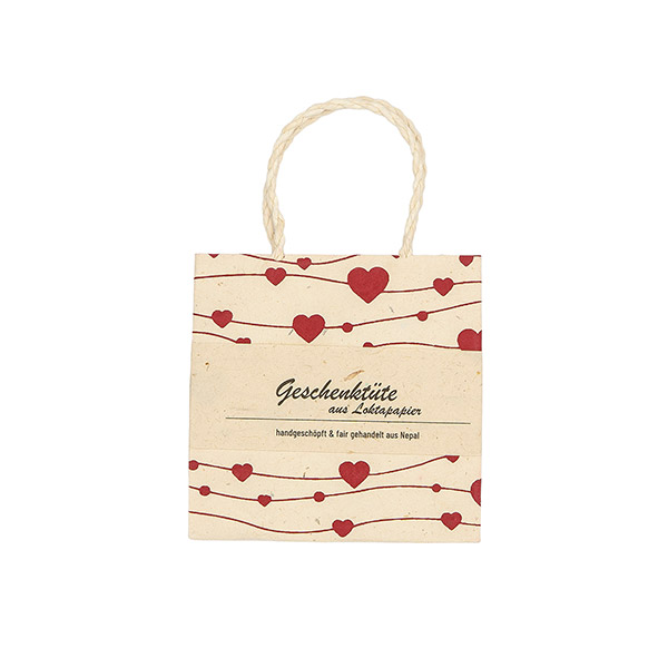 Geschenktüte XS HERZCHEN, natur-beere, Loktapapier / CONTIGO Fairtrade Onlineshop