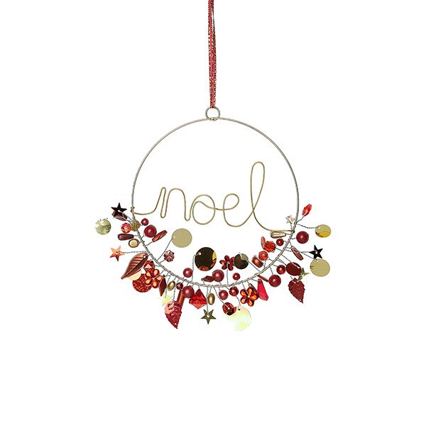 Perlendekoration KRANZ "noel" 13cm, rot-gold