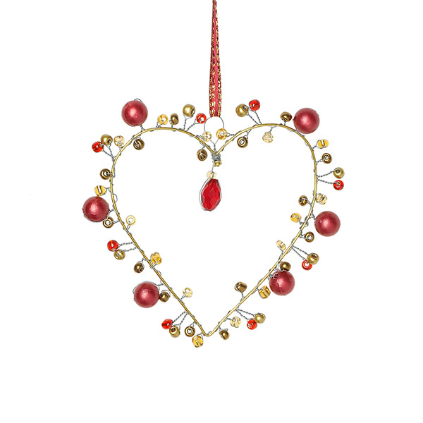 Perlendekoration Herz 8cm, rot-gold
