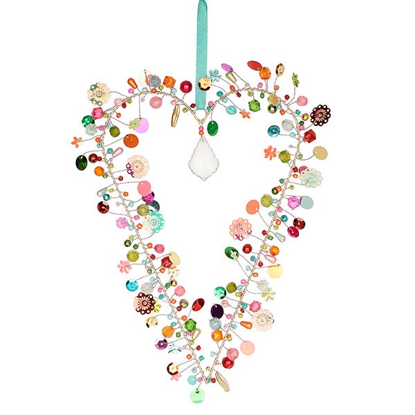 Perlendekoration HERZ mit Kristall 24x16cm, multicolor