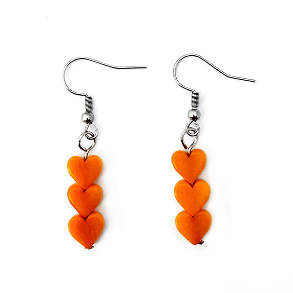 Ohrringe HERZCHEN Trio orange, Tagua