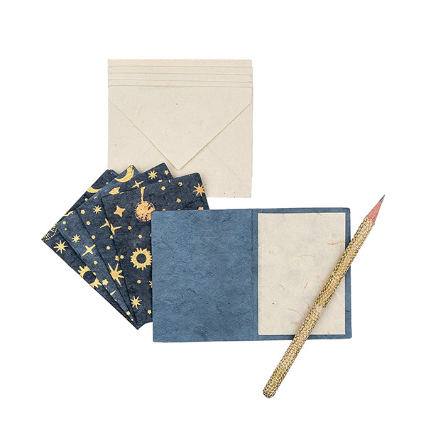 5 Mini Karten mit Umschlag FIRMAMENT nachtblau-gold-k, Lokta / CONTIGO Fairtrade Onlineshop