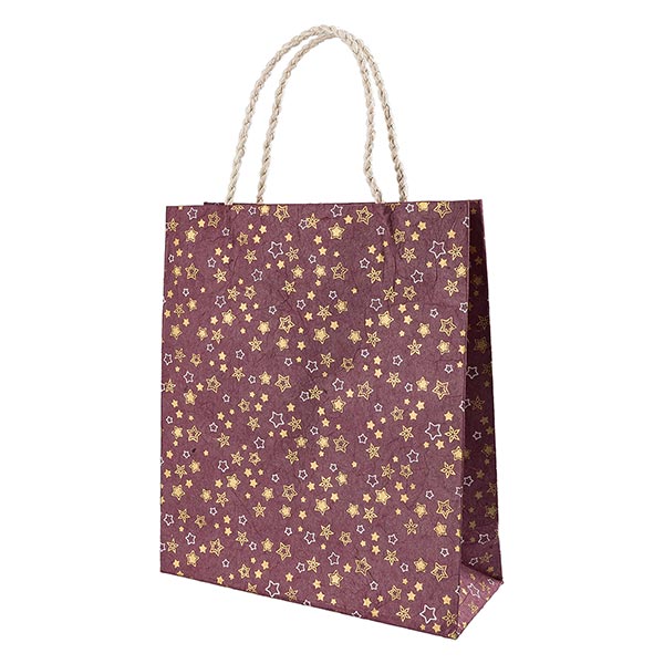 Geschenktüte M STERNCHEN himbeerrot-gold-weiß, Loktapapier Geschenktüte M STERNCHEN himbeerrot-gold-weiß, Loktapapier