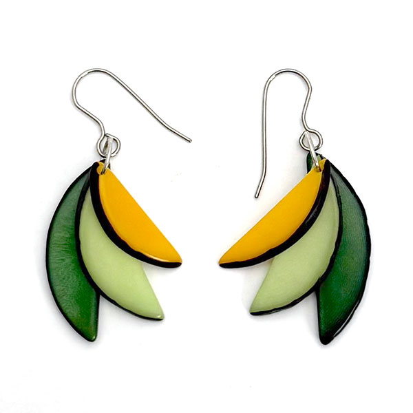 Ohrringe SLICES grün safran, Tagua