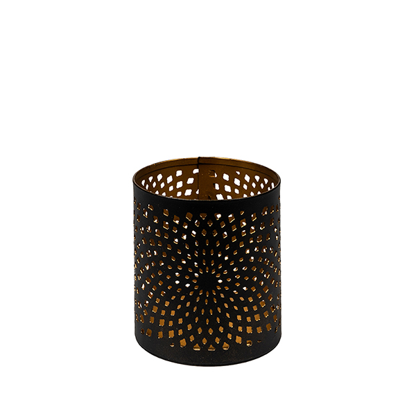 Teelicht 6x7cm, FOCUS, schwarz-gold, Eisenblech / CONTIGO Fairtrade Onlineshop