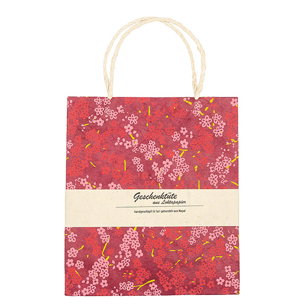 Geschenktüte M BLÜMCHEN, purpur-rosa-fuchsia-limette / CONTIGO Fairtrade Onlineshop