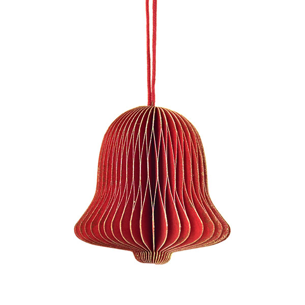 Papierdeko Origami GLOCKE, 5cm, rot, Goldrand