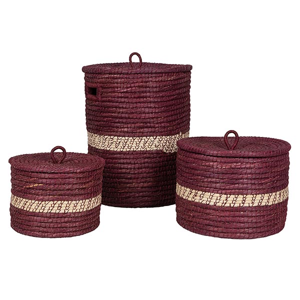 Aufbewahrungskorb 35x25cm BORDEAUX mit Deckel, Gras, Jute / CONTIGO Fairtrade Onlineshop