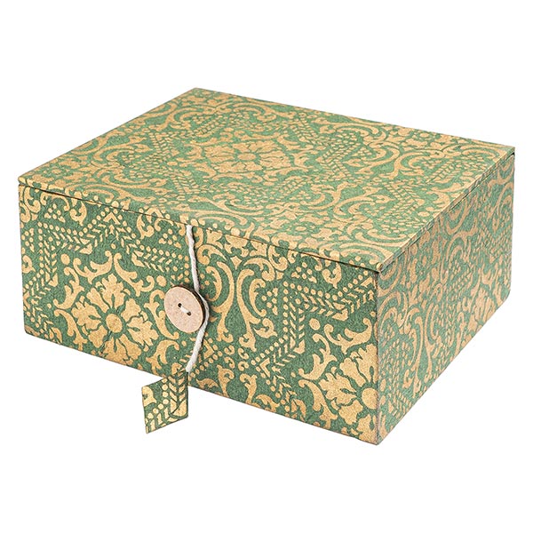 Dekobox, Geschenkbox ARABIC STAR piniengrün-gold, groß, Lokta handgeschöpft