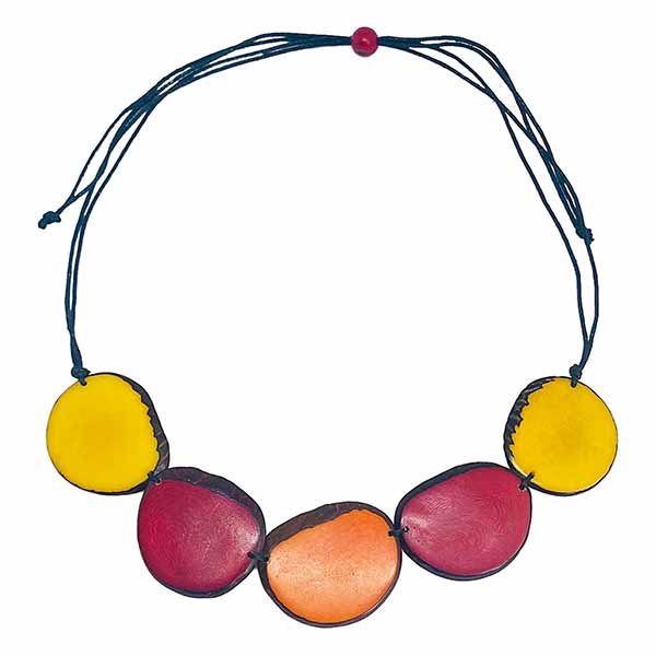 Halskette, Scheiben in Feuerfarben, Tagua