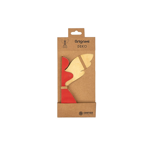 Papierdeko Engel Origami 18 cm, rot-gold, Papier