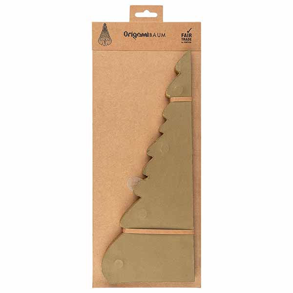 Weihnachtsbaum ORIGAMI 31 cm piniengrün, Goldrand, Papier / CONTIGO Fairtrade Onlineshop