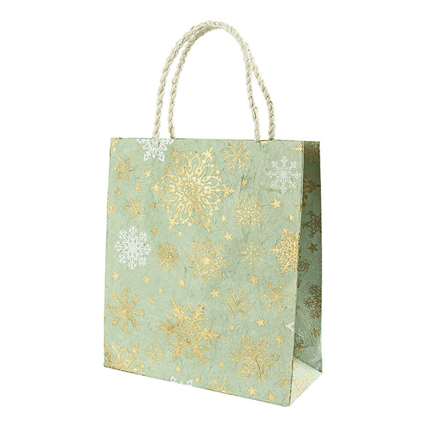 Geschenktüte M SCHNEEFLOCKEN salbei-gold-weiß, Loktapapier Geschenktüte M SCHNEEFLOCKEN salbei-gold-weiß, Loktapapier