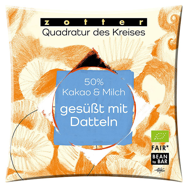 Quadratur 50%  Milchschoko mit Dattelzucker 70g BIO / CONTIGO Fairtrade Onlineshop